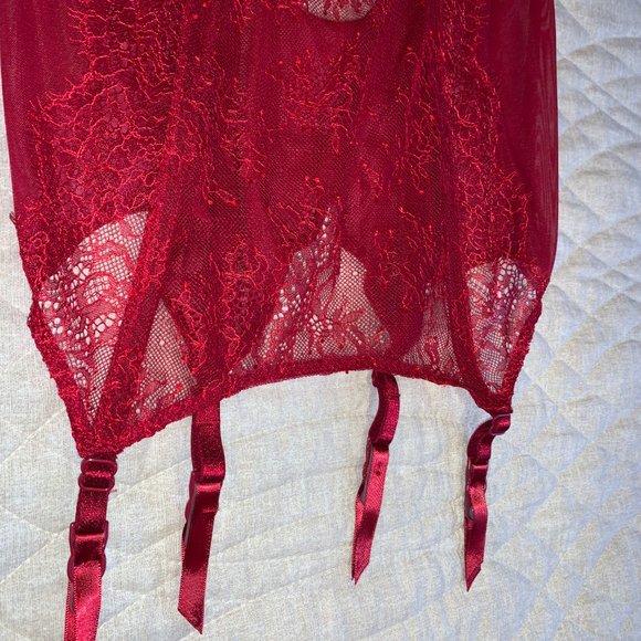Victoria's Secret Red Corset Garter Slip Lace - Picture 6 of 11